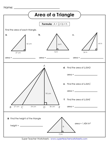 Level: Intermediate Fraction & Decimal Measurements - Areas of Triangles Practice (Intermediate)