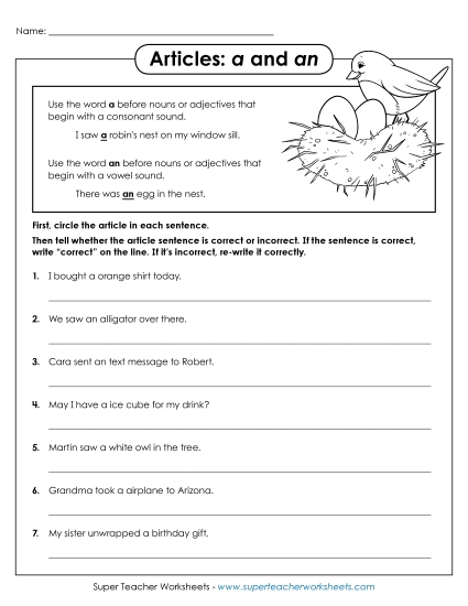 Basic Level - Articles: Fix the Sentences Basic Level - Articles: Fix the Sentences