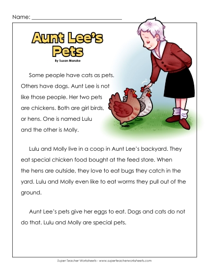 Reading Comp (Fiction) - Aunt Lee's Pets