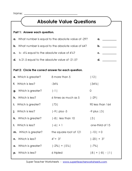 Absolute Value - A.V. Questions