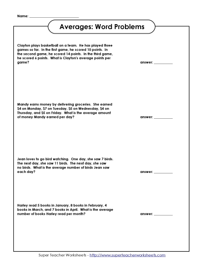 Basic Level (Basic Division Facts) - Averages: Word Problems Basic Level (Basic Division Facts) - Averages: Word Problems