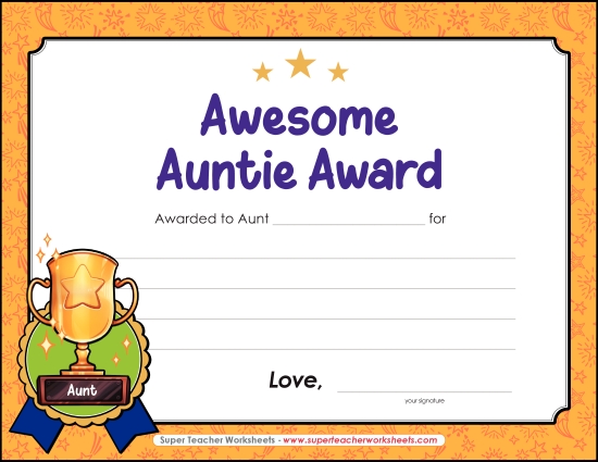Make Gifts for Aunts - Awesome Auntie Award Make Gifts for Aunts - Awesome Auntie Award
