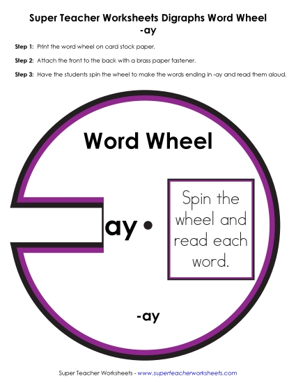 Vowel Digraphs - AY -  Word Wheel (Printable PDF Worksheet)
