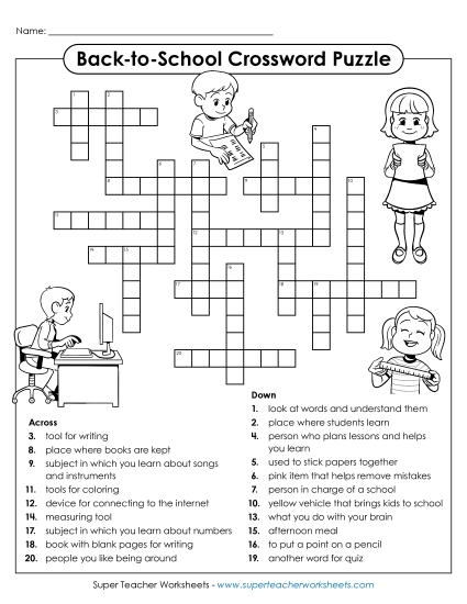 Back-to-School Puzzles - Back-to-School Crossword Puzzle
