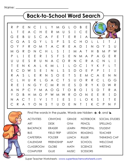 Back-to-School Puzzles - Back-to-School Word Search (Intermediate)