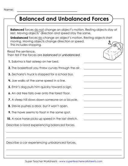 Balanced & Unbalanced Forces - Balanced & Unbalanced Forces (Printable PDF Worksheet)