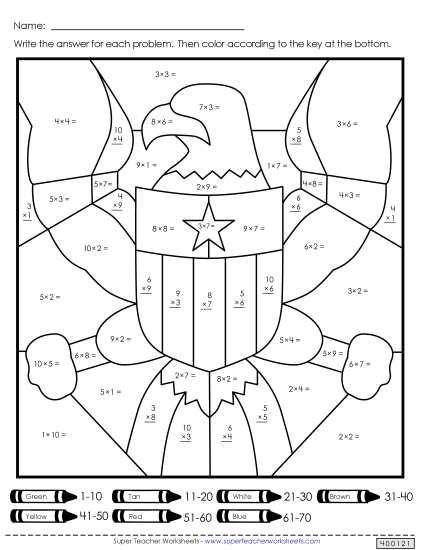 Math - Bald Eagle Mystery Picture (Multiplication)
