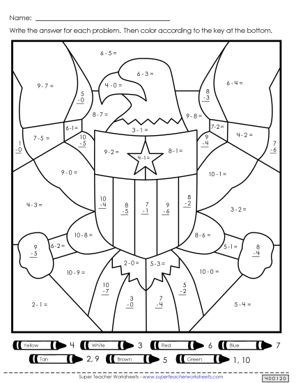 Math - Bald Eagle Mystery Picture (Subtraction)
