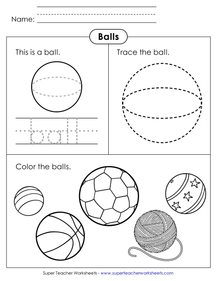 Individual Shapes - Ball: Trace & Color (Printable PDF Worksheet)