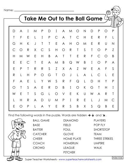 Puzzles & Crafts - Baseball Word Search (Intermediate)
