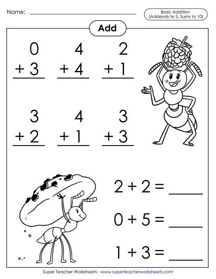 Math Fact Practice - Basic Addition Facts: Ants (Addends to 5; Sums to 10) Math Fact Practice - Basic Addition Facts: Ants (Addends to 5; Sums to 10)