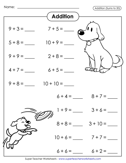 Math Fact Practice - Basic Addition Facts: Dogs (Horizontal) Math Fact Practice - Basic Addition Facts: Dogs (Horizontal)