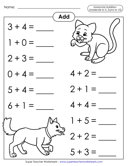 Math Fact Practice - Basic Addition Facts: Pets (Horizontal) Math Fact Practice - Basic Addition Facts: Pets (Horizontal)
