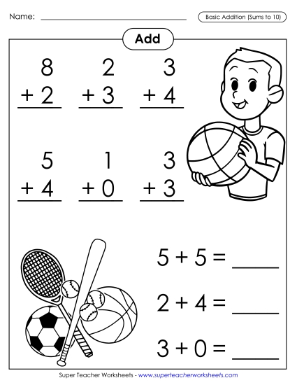 Math Fact Practice - Basic Addition Facts: Sports (Addends to 10; Sums to 10) Math Fact Practice - Basic Addition Facts: Sports (Addends to 10; Sums to 10)