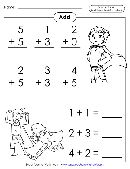 Math Fact Practice - Basic Addition Facts: Superheroes (Addends to 5; Sums to 5) Math Fact Practice - Basic Addition Facts: Superheroes (Addends to 5; Sums to 5)