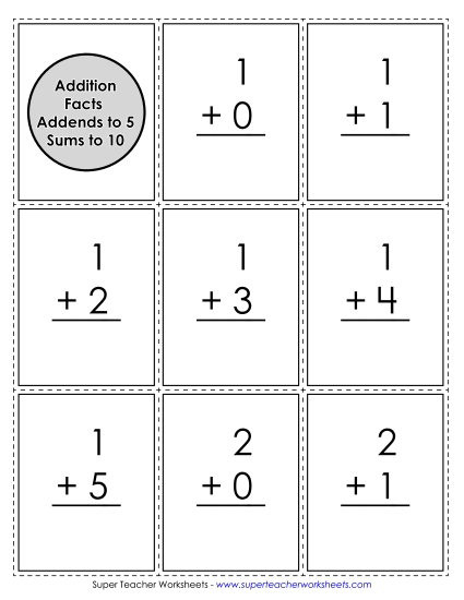 Flashcards - Basic Addition Flashcards Addends to 5; Sums to 10 Flashcards - Basic Addition Flashcards Addends to 5; Sums to 10