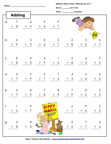 Hanukkah Math Worksheets - Basic Addition - Hanukkah
