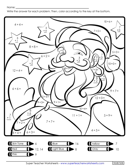 Christmas Addition - Basic Addition Math Picture: Santa