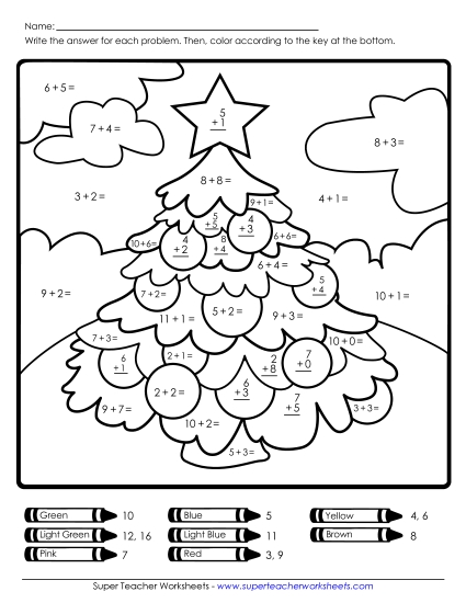 Christmas Addition - Basic Addition Math Picture: Tree