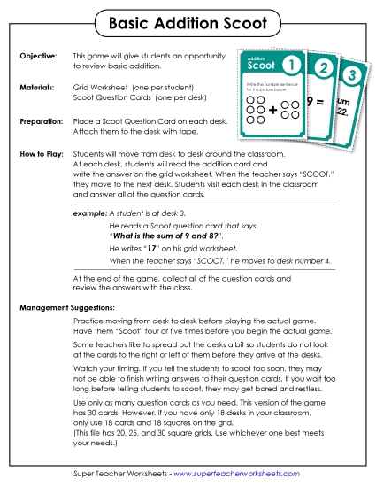 Addition Worksheets & Games - Basic Addition Scoot! Game Addition Worksheets & Games - Basic Addition Scoot! Game