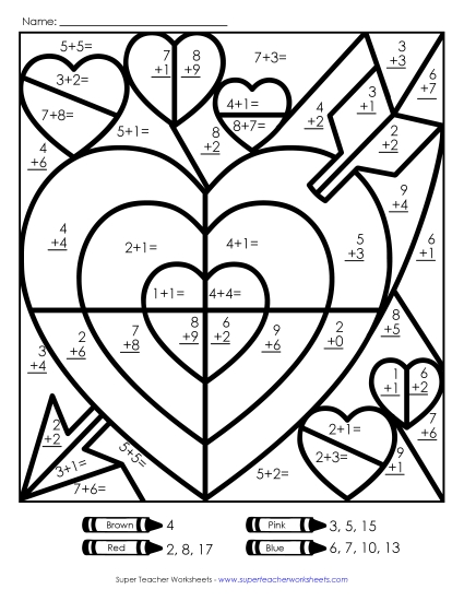 Valentine Addition - Basic Addition: Valentine Mystery Picture