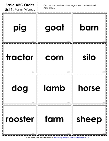 Basic ABC Order (First Letter Only) - Basic: Card Sort 1 Basic ABC Order (First Letter Only) - Basic: Card Sort 1