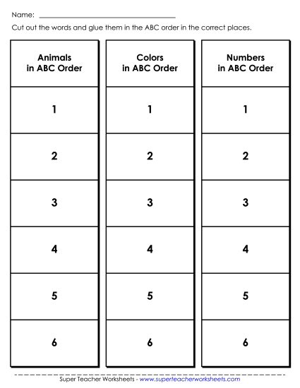 Basic ABC Order (First Letter Only) - Basic Cut-and-Glue Activity Basic ABC Order (First Letter Only) - Basic Cut-and-Glue Activity