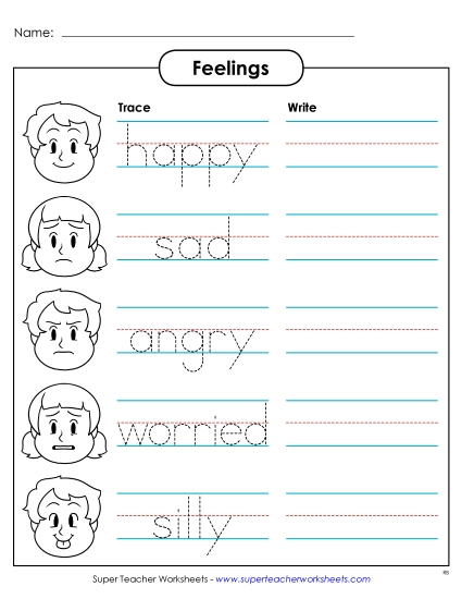Grades K through 2 - Basic Feelings: Trace and Write