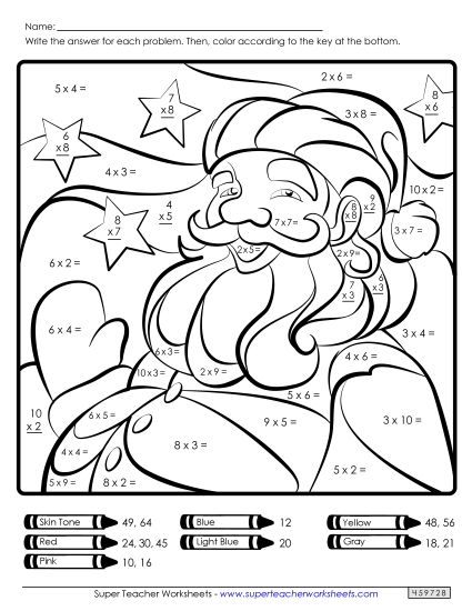 Christmas Multiplication Worksheets - Basic Multiplication Math Picture: Santa Christmas Multiplication Worksheets - Basic Multiplication Math Picture: Santa