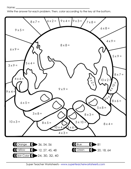 Earth Day Math - Basic Multiplication Mystery Picture Earth Day Math - Basic Multiplication Mystery Picture