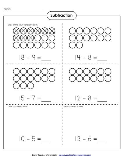 Concept Worksheets - Basic Subtraction - Counters Concept Worksheets - Basic Subtraction - Counters