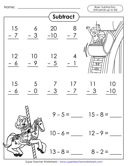 Subtraction Fact Practice  - Basic Subtraction Facts: Theme Park 