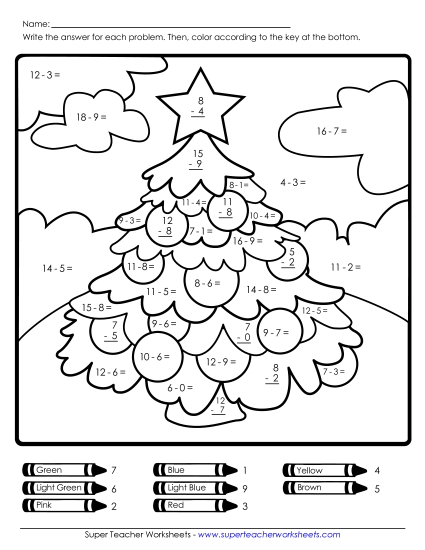 Christmas Subtraction - Basic Subtraction Math Picture: Tree Christmas Subtraction - Basic Subtraction Math Picture: Tree