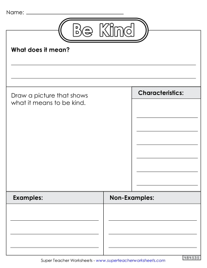 Good Character - Be Kind Worksheet (Blank Anchor Chart)