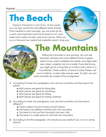 Reading Passages - Beach/Mountain: Compare/Contrast Reading Passages - Beach/Mountain: Compare/Contrast