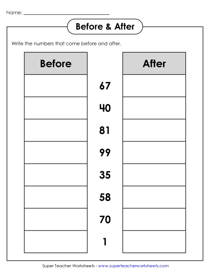 Counting: 2-Digit Numbers - Before & After (2-Digit) Counting: 2-Digit Numbers - Before & After (2-Digit)