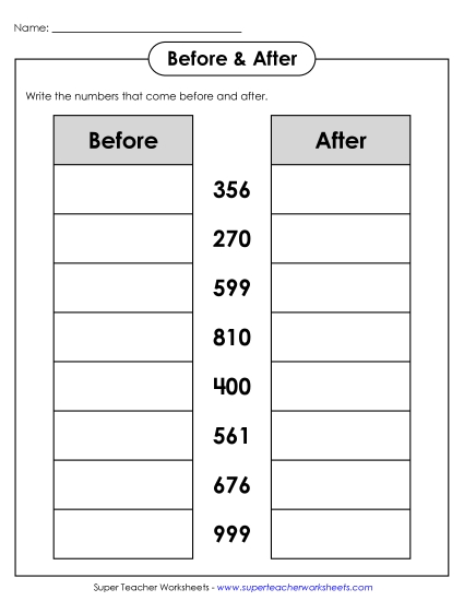 Counting: 3-Digit Numbers - Before & After (3-Digit) Counting: 3-Digit Numbers - Before & After (3-Digit)