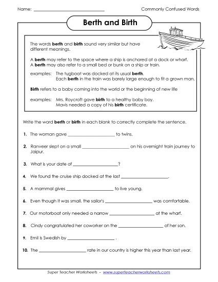 Berth and Birth Berth and Birth