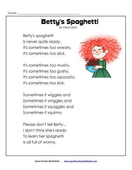 3rd Grade Poems - Betty's Spaghetti 3rd Grade Poems - Betty's Spaghetti