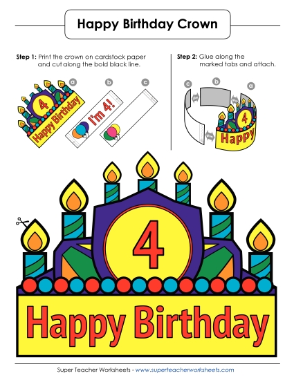 Birthday Crowns - Birthday Crown: Age 4 (Full Color) Birthday Crowns - Birthday Crown: Age 4 (Full Color)