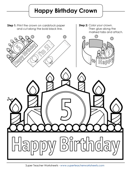 Birthday Crowns - Birthday Crown: Age 5 (B&W)