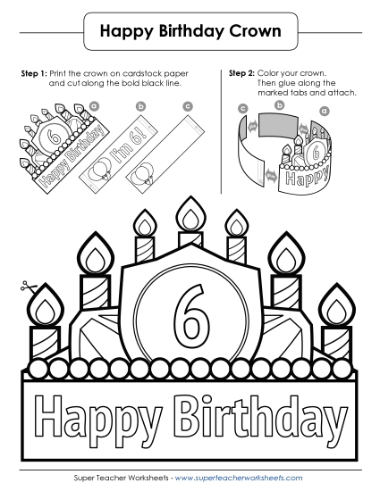Birthday Crowns - Birthday Crown: Age 6 (B&W)