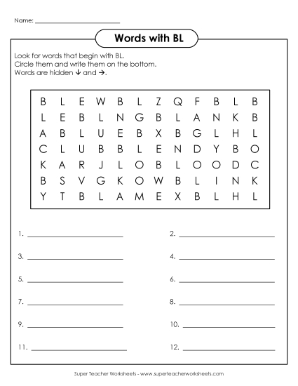 Worksheets - BL Word Search