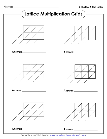 3-Digit By 2-Digit - Blank 3-by-2 Lattice Grids
