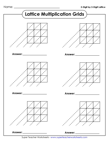 3-Digit by 3-Digit - Blank 3-by-3 Lattice Grids