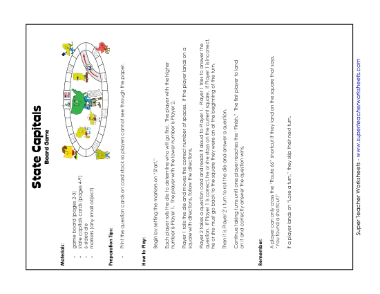 States & Capitals Games - Board Game:  States & Capitals (Printable PDF Worksheet)