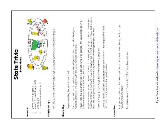 States & Capitals Games - Board Game:  States Trivia (Printable PDF Worksheet)