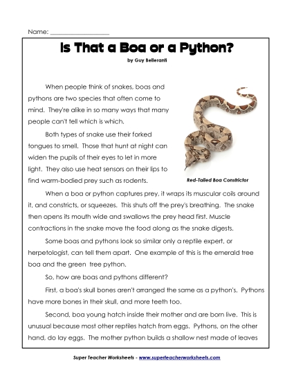 Reading Passages - Boas and Pythons: Compare/Contrast Reading Passages - Boas and Pythons: Compare/Contrast