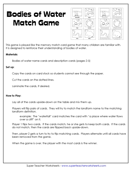 Bodies of Water Match Game