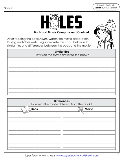 Movie-Book Compare & Contrast - Book & Movie Compare & Contrast (Printable PDF Worksheet)